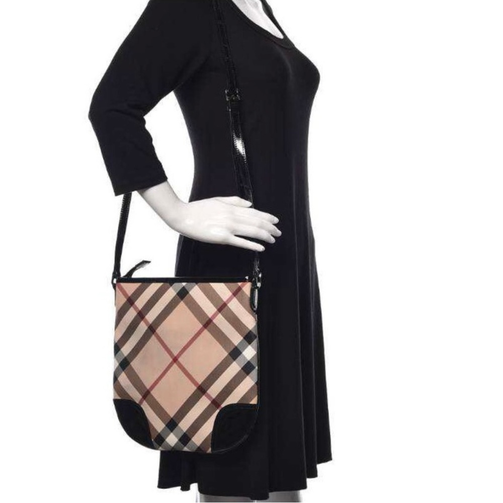BURBERRY Dryden Supernova Check Coated Patent Leather Shoulder Crossbody Bag - Picture 15 of 15